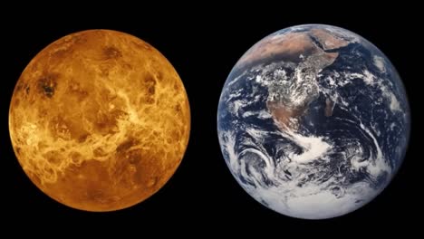 side-by-side animation accurately comparing the sizes of venus and earth