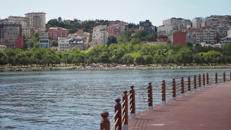 seashore city view with park and residential buildings