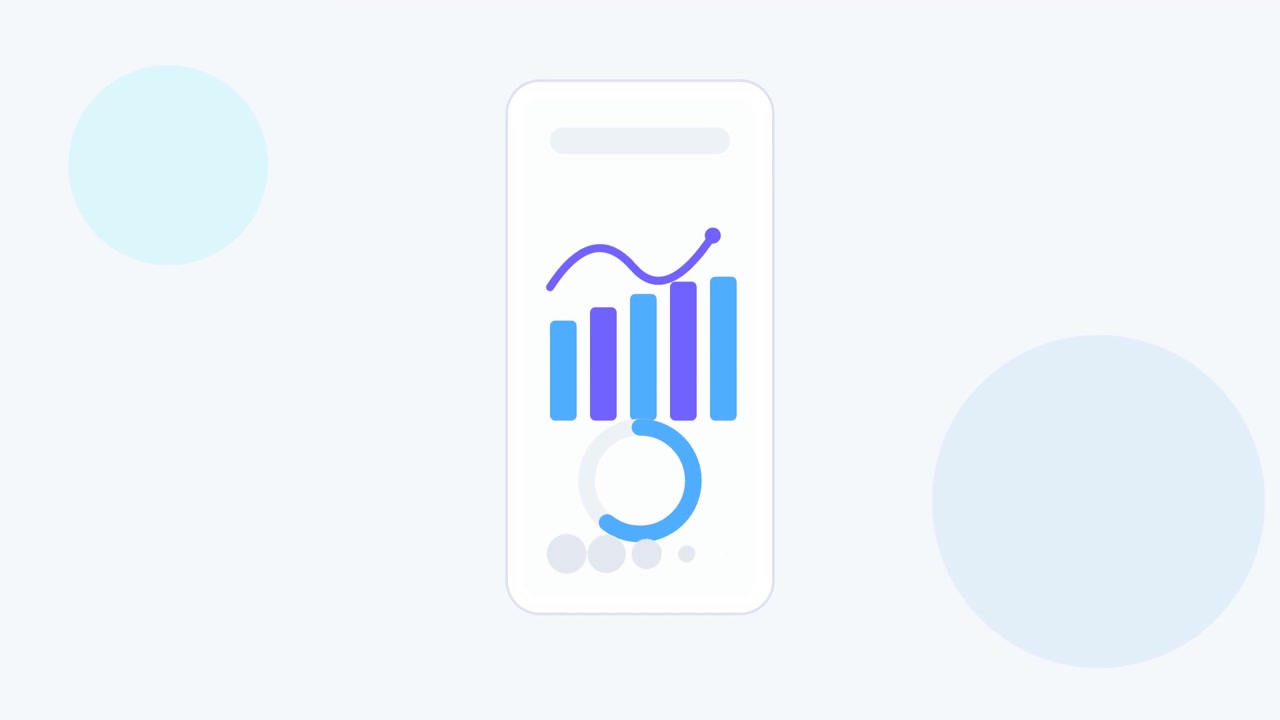 Animated Data Visualization Showing Bar Chart and Progress Ring