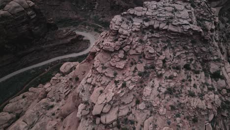 Rock-Formations-In-Desert-Moab,-Utah,-United-States---Aerial-Drone-Shot