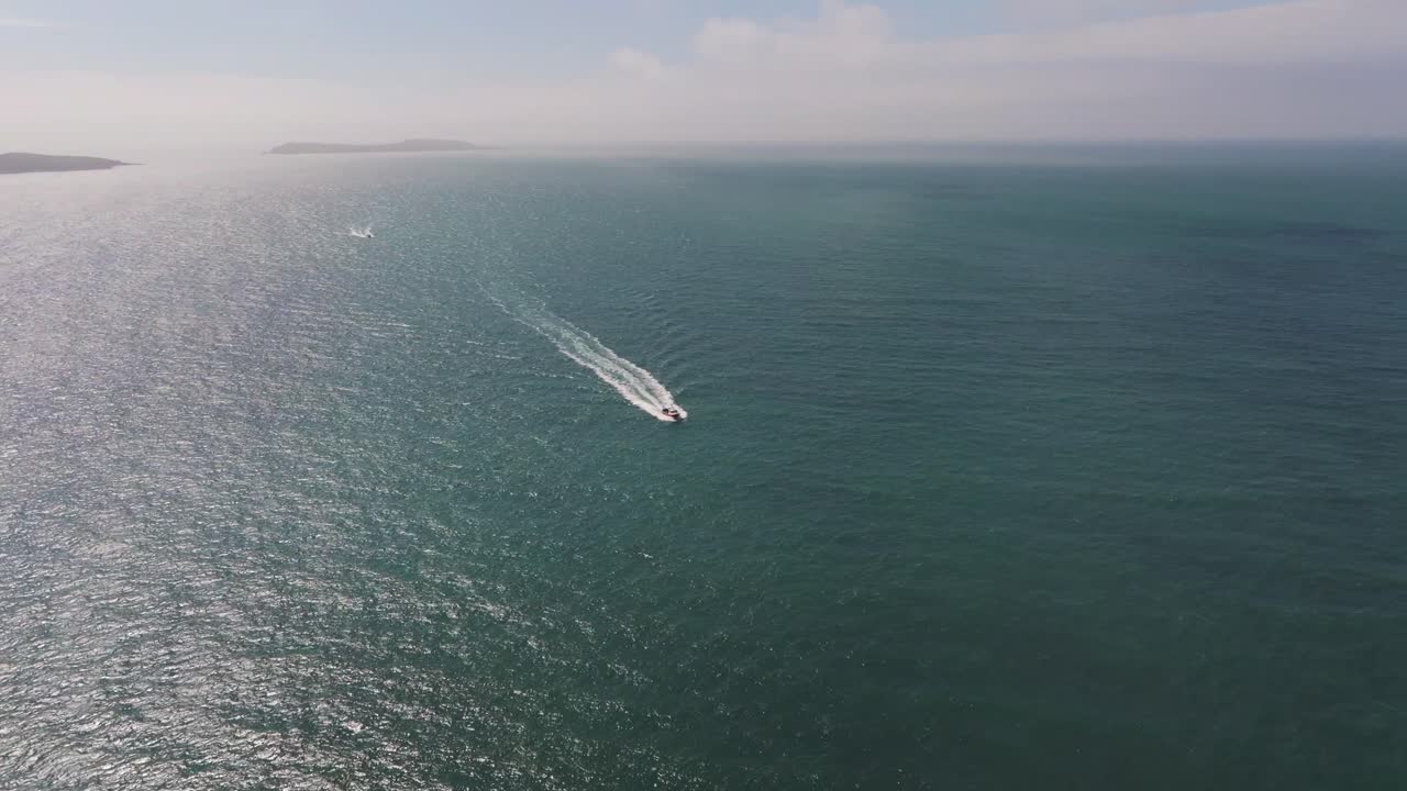 4K cinematic drone footage capturing a boat on the way to Kilmore Quay Harbour Co.Wexford - Ireland_006