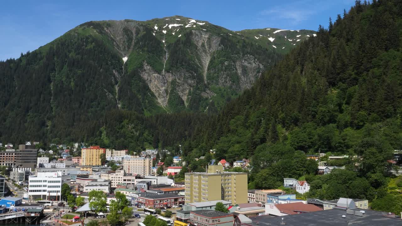 View of downtown Juneau with Mount Juneau rising in the background, Alaska.