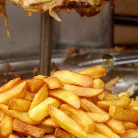 delicious golden french fries with shawarma