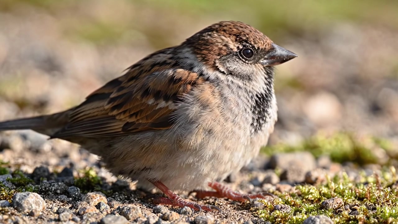 Et nært møde med en almindelig spurv: Observer de charmerende detaljer ved denne lille fugl i dens naturlige habitat på en solrig dag.