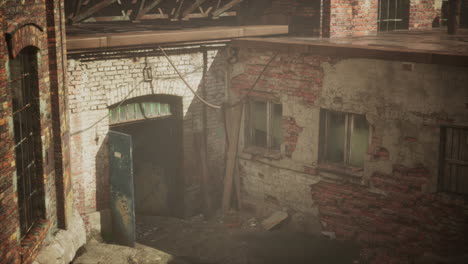 old abandoned industrial street view with brick facades