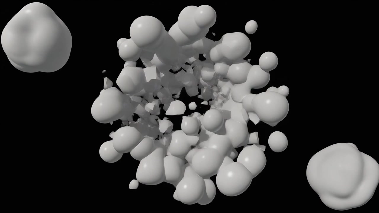 Abstract 3D Animation of White Spheres Expanding and Fragmenting