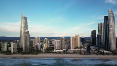 aerial moving towards surfers paradise skyline, gold coast, queensland, australia 20230502