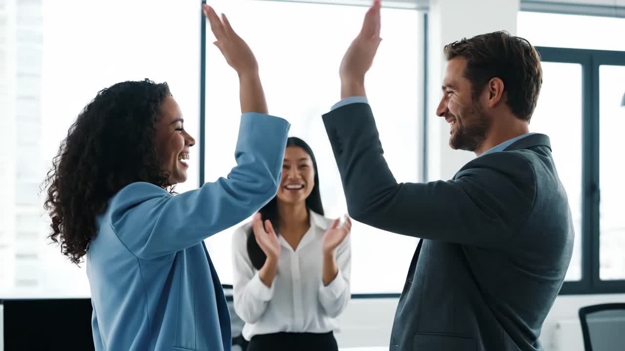Successful Business Team Celebrating Achievement with High Five