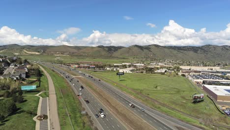 a drone shot over a busy freeway