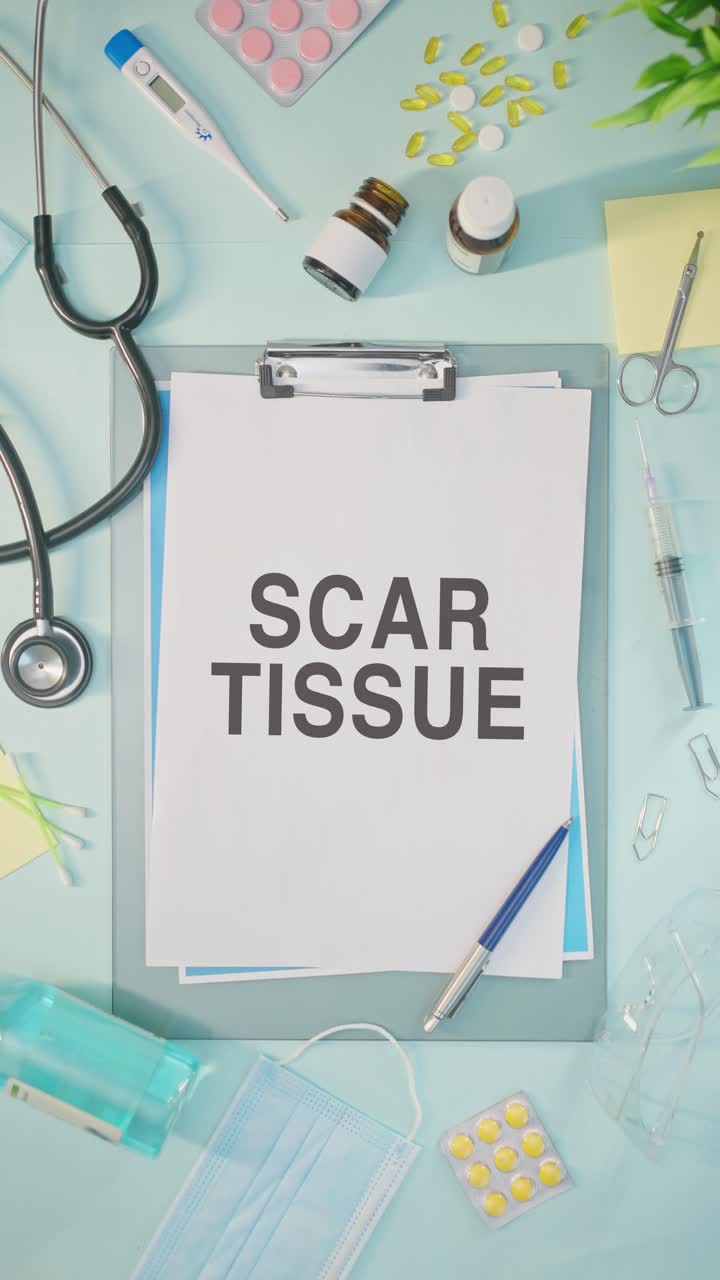 VERTICAL VIDEO OF SCAR TISSUE WRITTEN ON MEDICAL PAPER