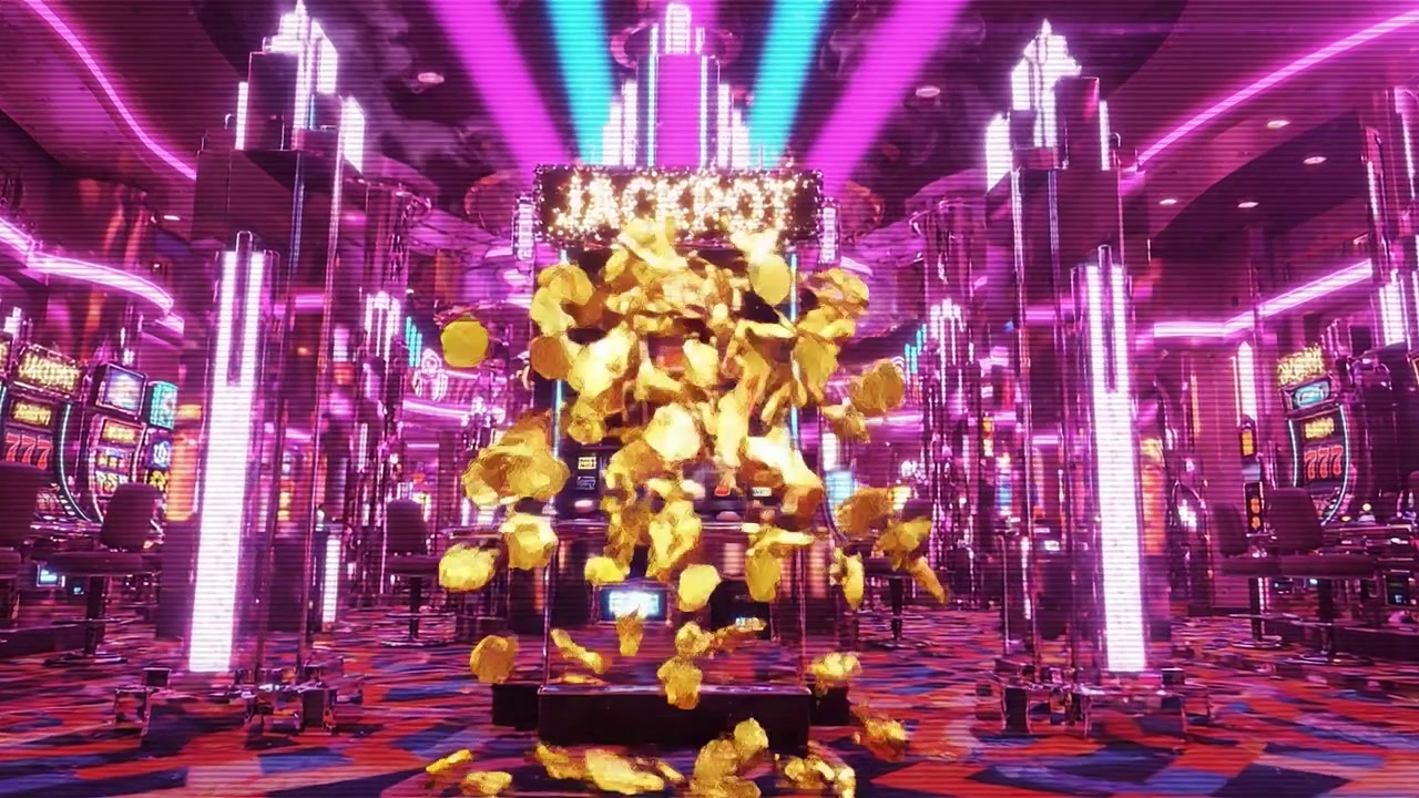 Vibrant Casino Scene Featuring Slot Machines, Jackpot Displays, and Neon Lights Creating an Electrifying Atmosphere for Gamblers and Enthusiasts Alike