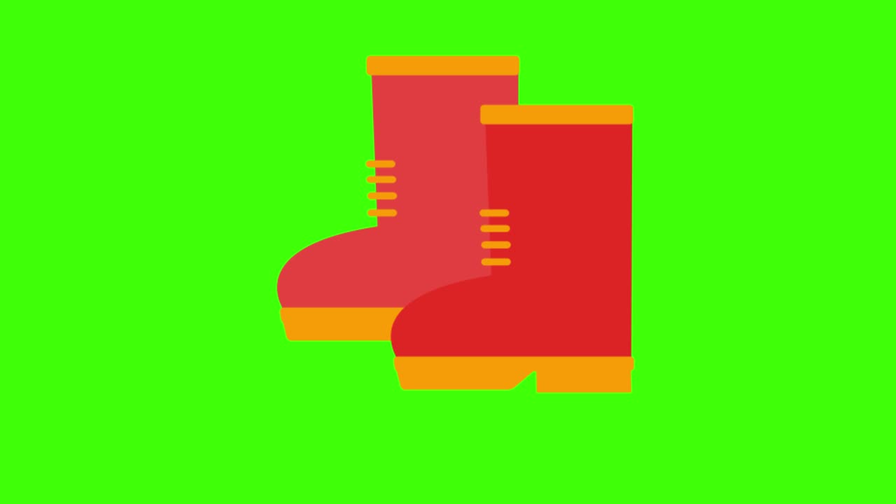 Colorful simple animation of a pair of red trekking boots isolated on a green screen in 4K