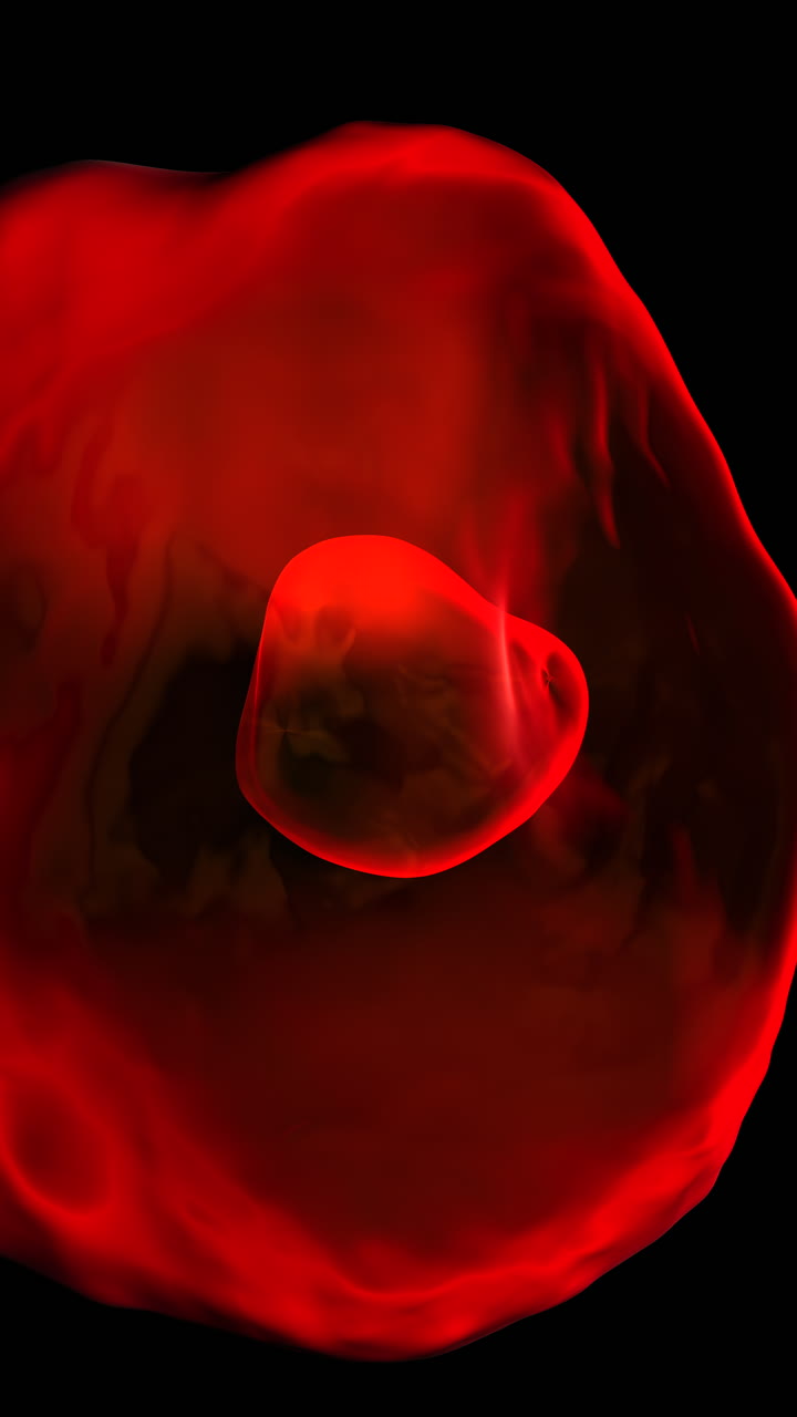 Forme traslucide si muovono con un movimento luminoso attraverso uno spazio buio. Immagine astratta adatta per temi medici, biologici, energetici e scientifici.