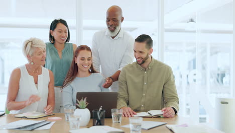 teamwork, collaboration and diversity at laptop