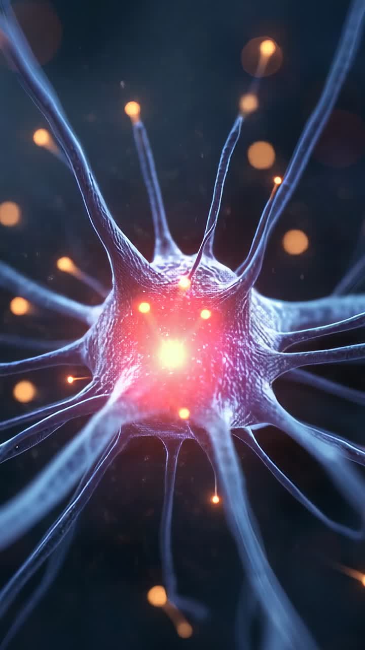 Vertical video: Animating dendrite sparks driving neuron soma pulsing glow in neural network