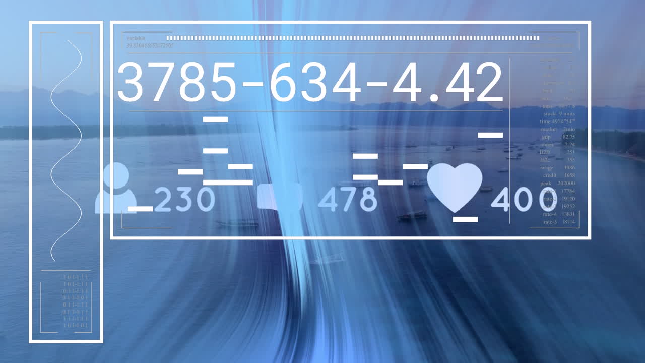 데이터 처리의 애니메이션이 풍경 및 미디어 아이콘을 통해