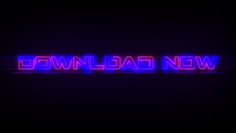 flashing download now electric blue and pink neon sign flashing on and off with flicker, reflection, and anamorphic lights in 4k