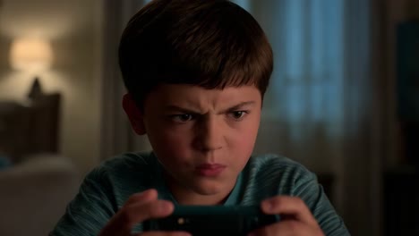 upset boy playing a game on a phone