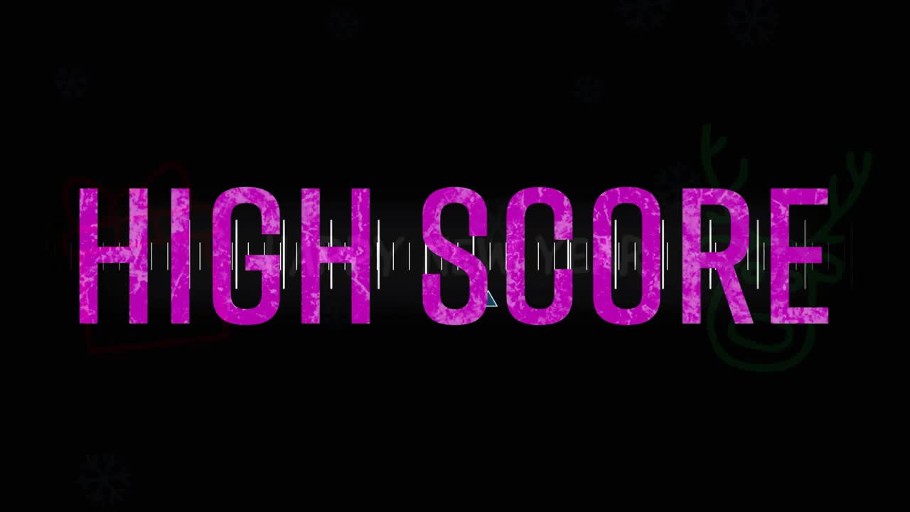 Una mano disegna un testo che si riallinea su 'HIGH SCORE' su una forma d'onda, aggiungendo icone, mentre il testo svanisce verso un puntatore in scala.