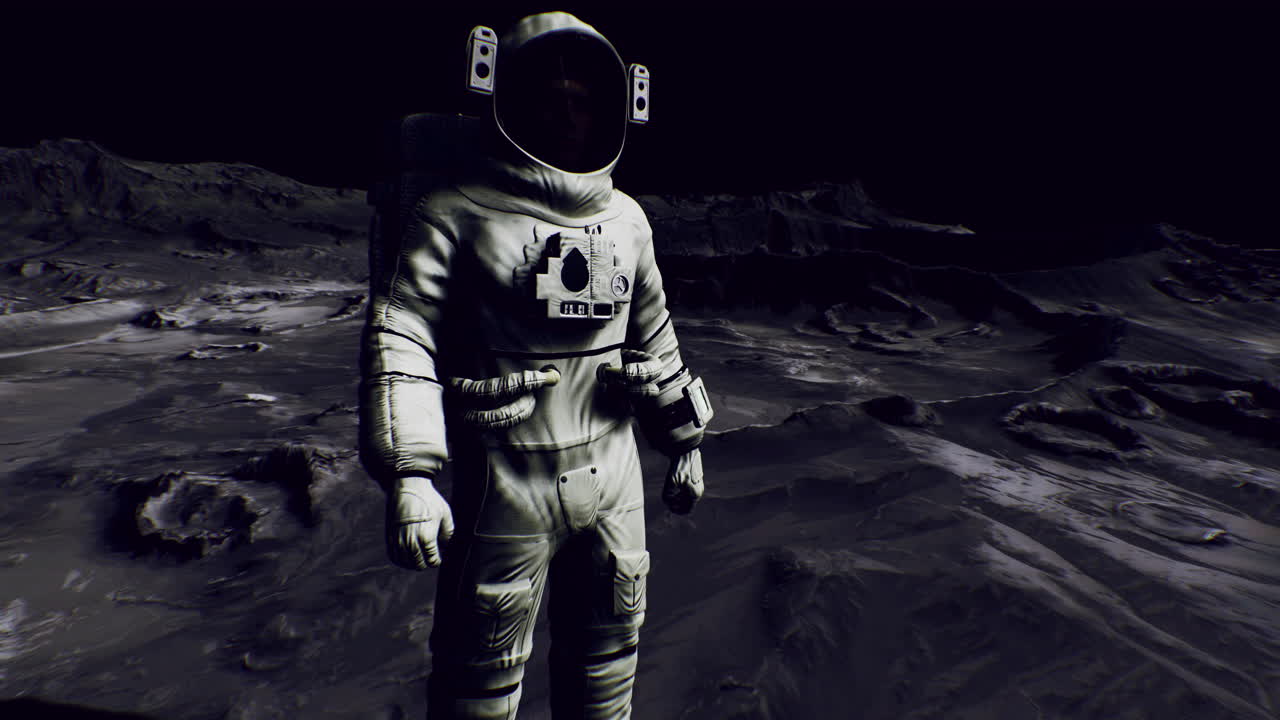 Astronaut explores the lunar surface under serene night sky