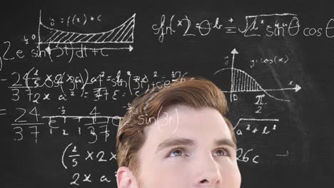 hombre pensando en ecuaciones matemáticas.