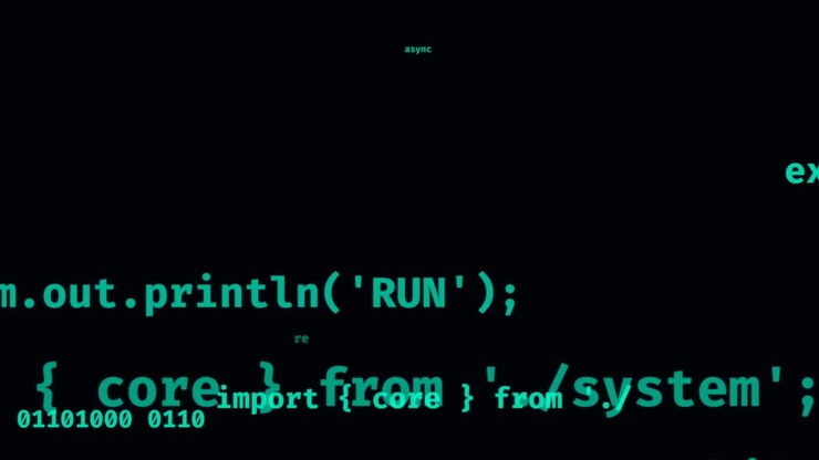 Abstract Programming Code Floating on Dark Background