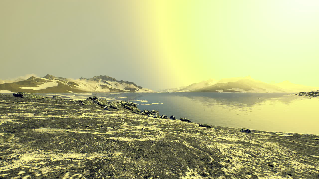 Breathtaking view of a serene icy landscape with a colorful sky at dusk