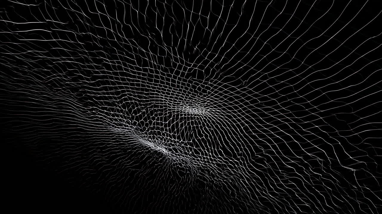 Dynamic Digital Grid of Wavy Lines on Black Background
