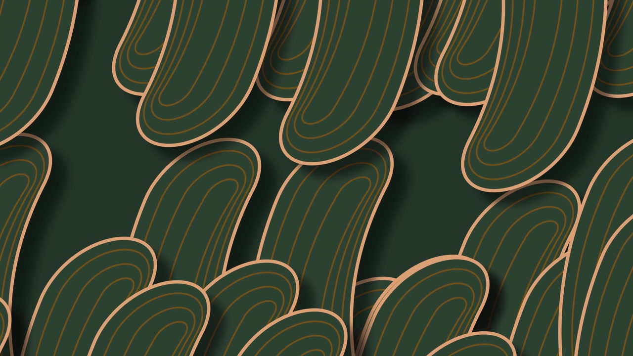 Formas Orgánicas Verdes Abstractas Dinámicas con Líneas Doradas