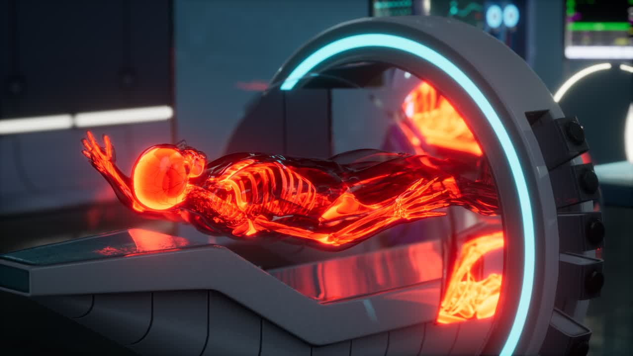 examen de escaneo de huesos de esqueleto humano en el laboratorio