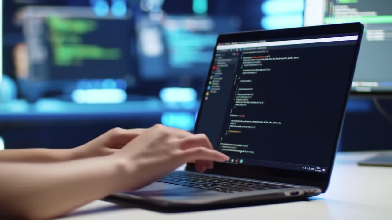 persona codificando en una computadora portátil por la noche