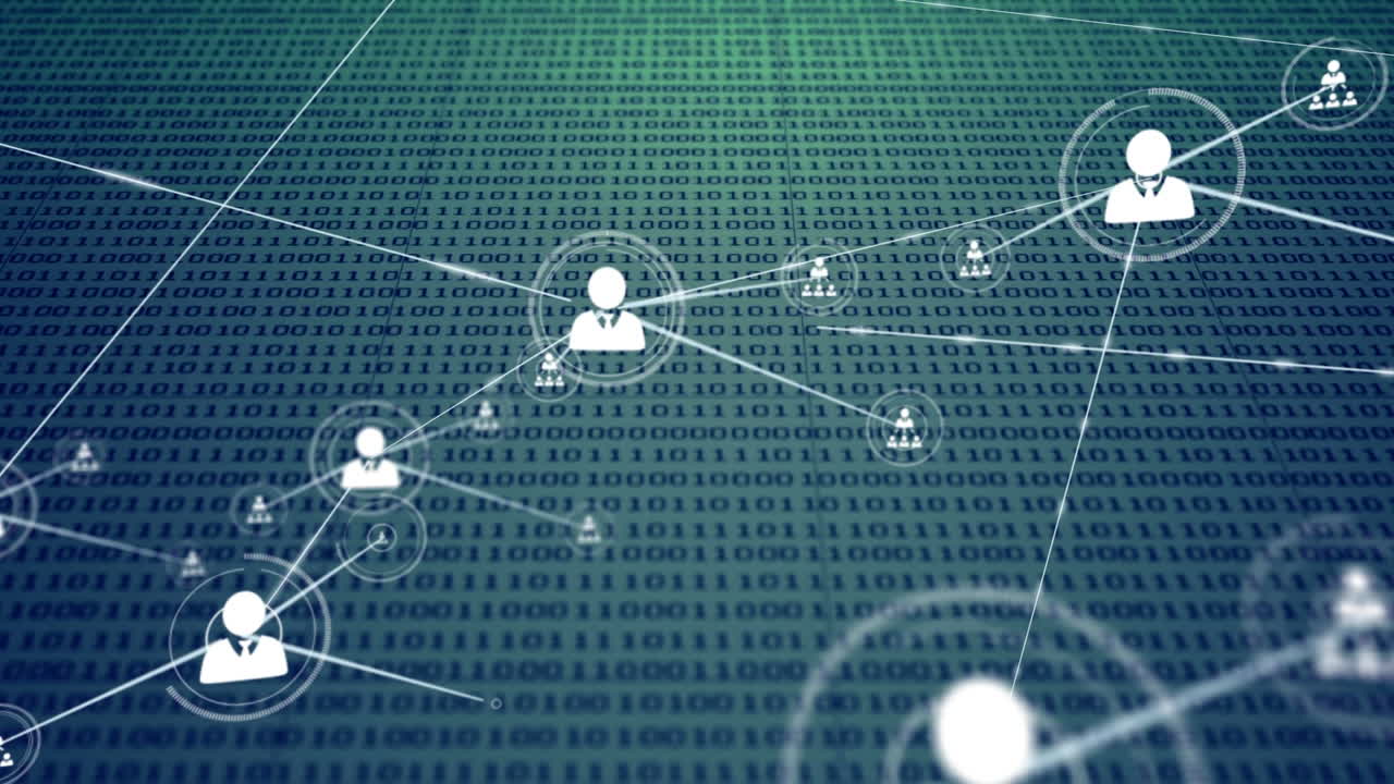 Connectors moving and digital data on blue background