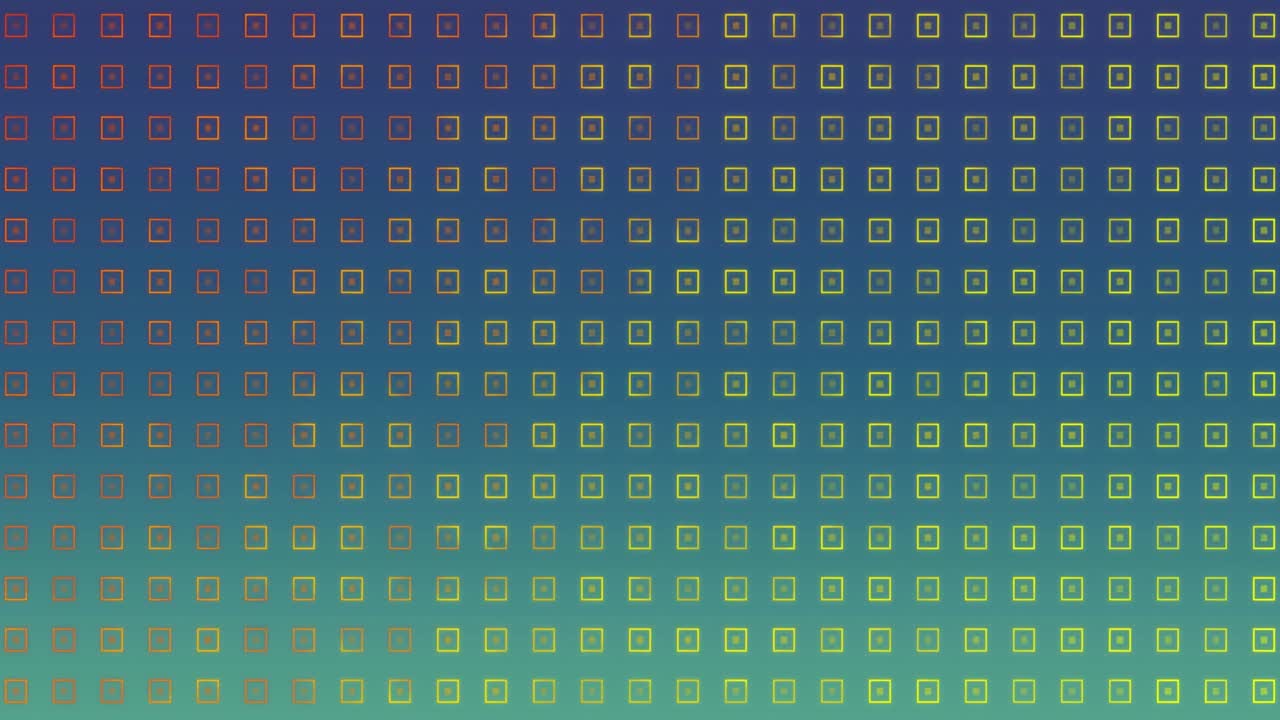 青い背景で動く緑と赤の形状のアニメーション