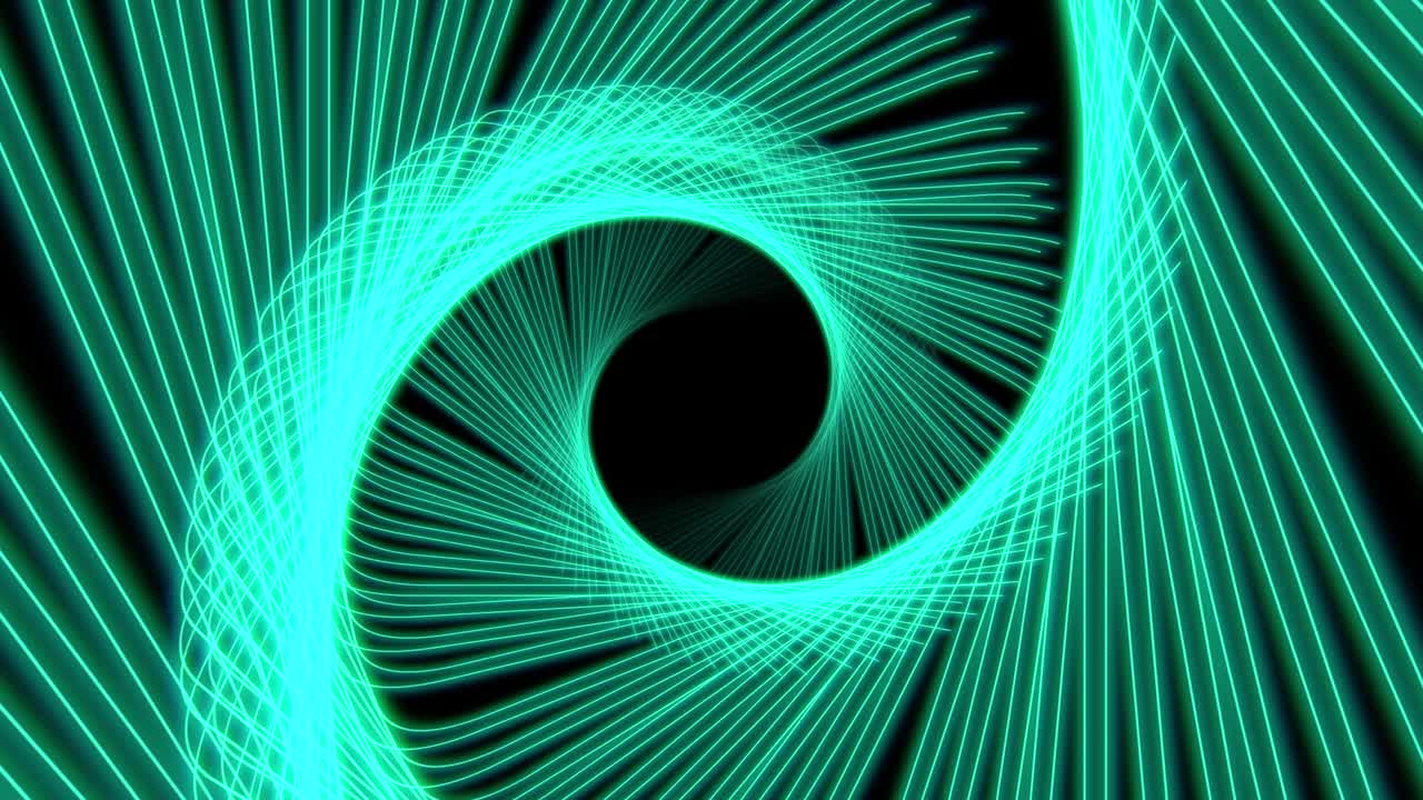 hermoso fondo de animación de marco de alambre en espiral de neón verde, 4k.