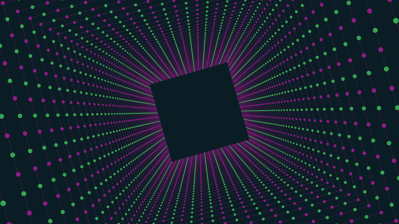 보라색과 초록색 바탕에 점 네트워크로 둘러싸인 활기찬 사각형