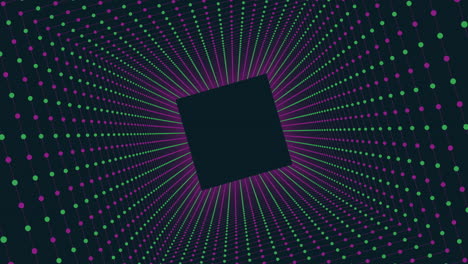 Vibrant-square-surrounded-by-dot-grid-on-purple-and-green-background