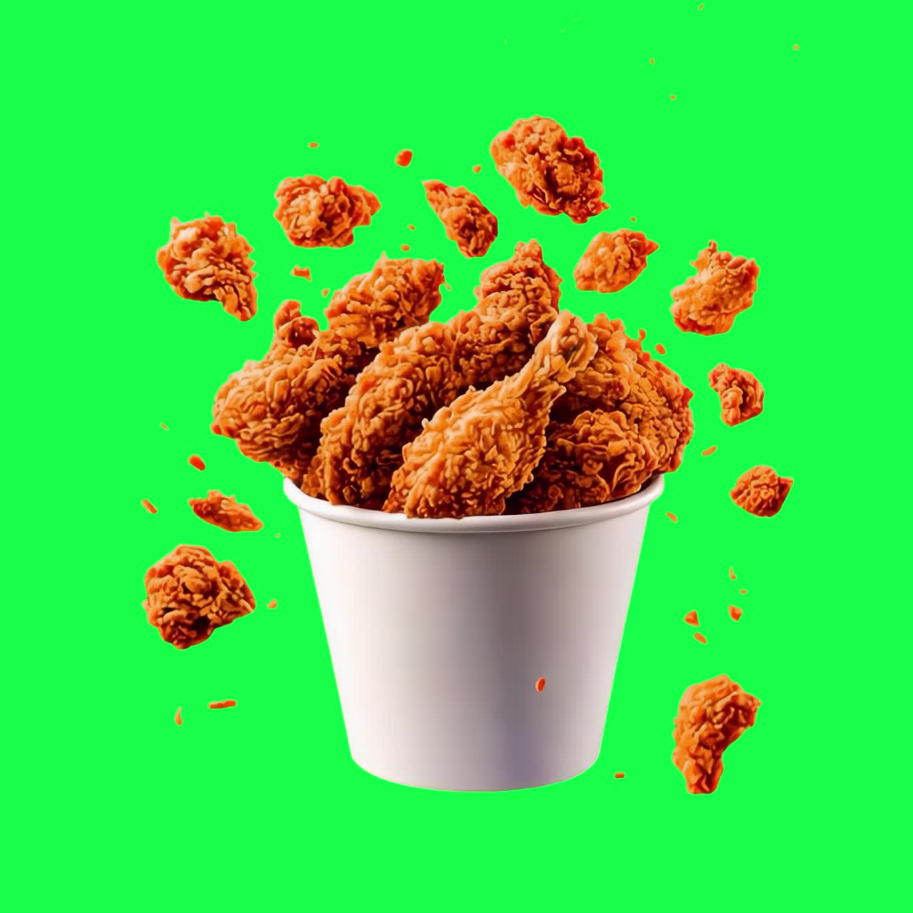 Crispy fried chicken bucket animation, transparent 4K video, green screen