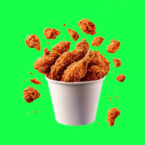 Crispy fried chicken bucket animation, transparent 4K video, green screen