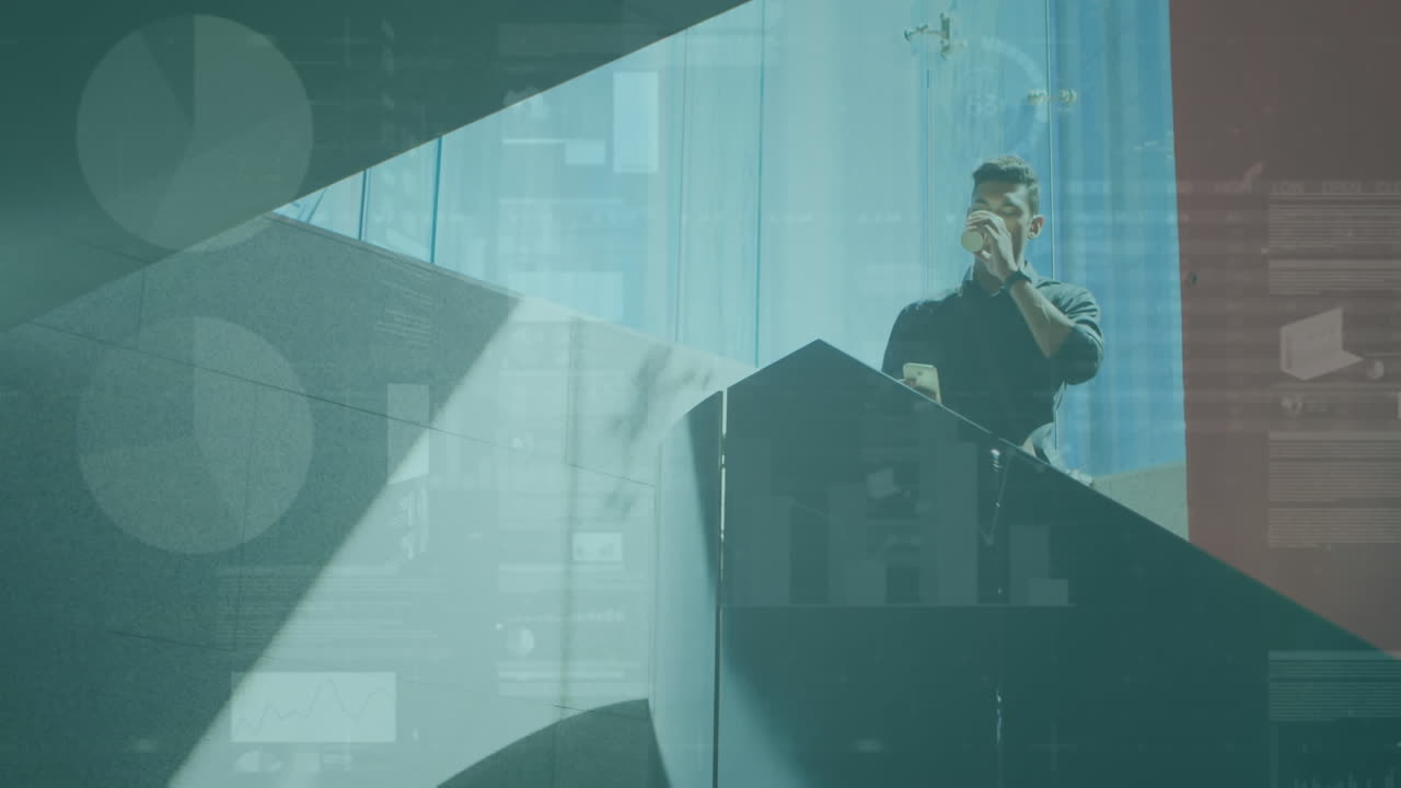 스마트 폰을 사용하는 사업가에 대한 통계 처리 애니메이션