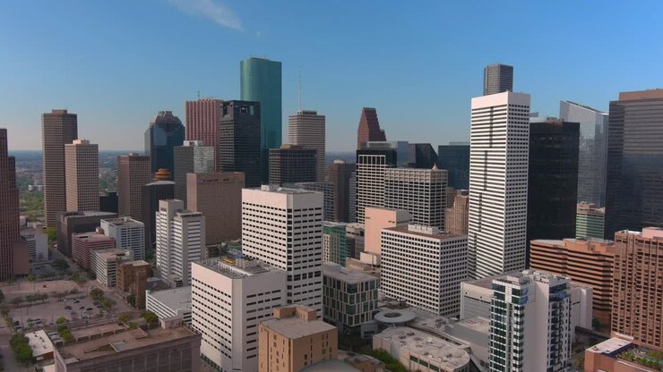 Vista aérea panorâmica de alto ângulo da área central de Houston, Texas