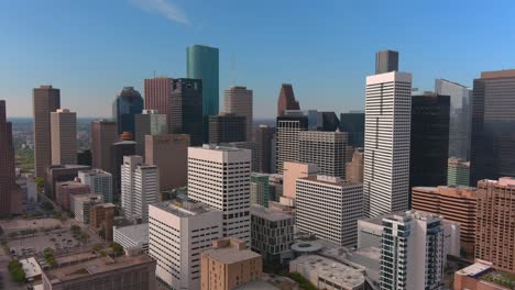 Establishing-High-angle-aerial-of-the-downtown-Houston,-Texas-area