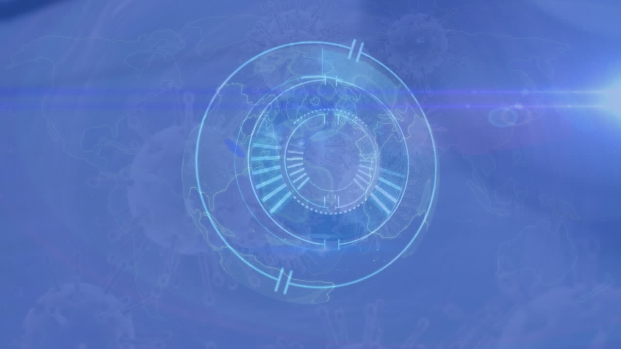 animación del escaneo del alcance y el globo sobre las células del virus