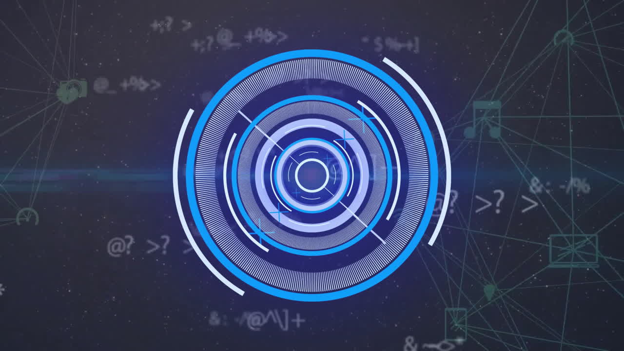 animación de un escáner circular sobre el procesamiento de datos en fondo oscuro