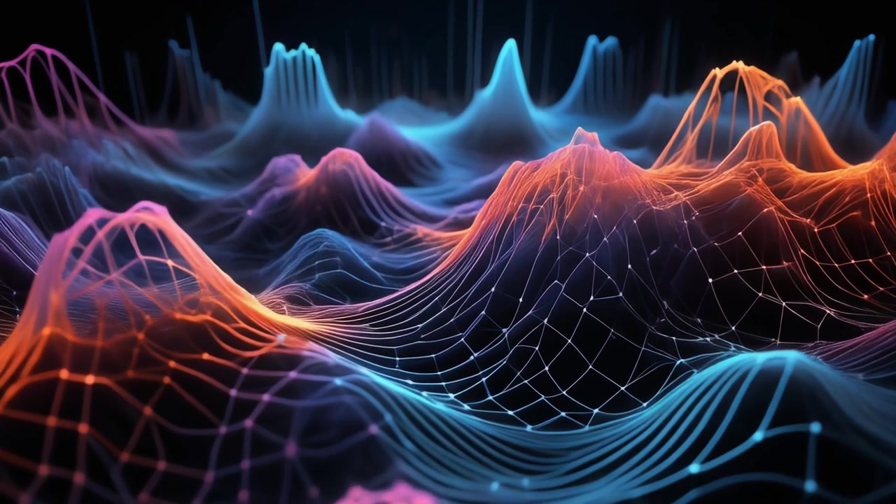 Abstract Digital Data Landscape with Glowing Network Lines