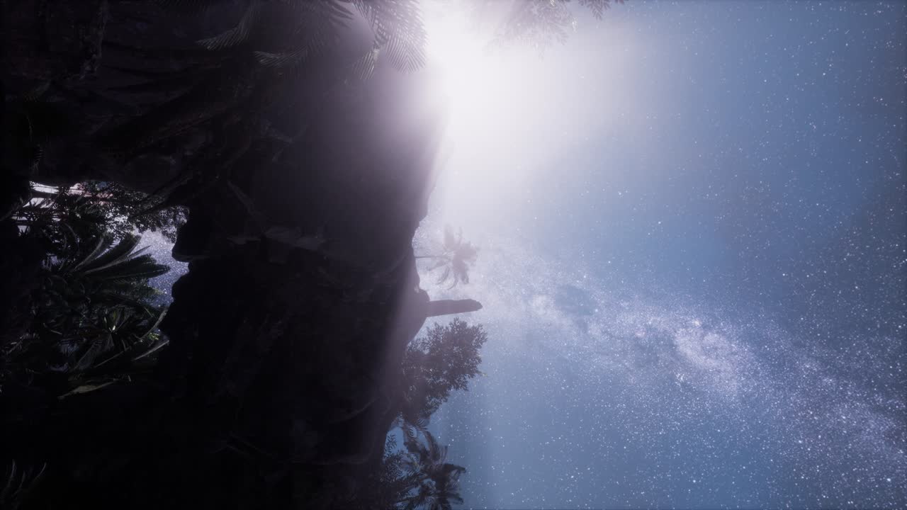 모래암 협곡 벽 위의 4k 천체 사진 별 흔적