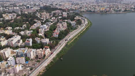 aerial footage of madiwala lake is one of the biggest lakes in bangalore, india, spread over an area of 114