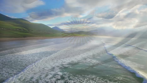 digital composition of argentina flag waving against aerial view of waves in the sea