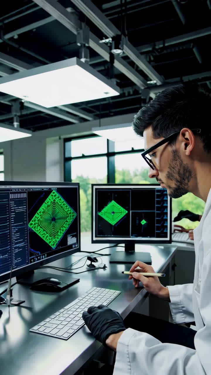 Scientists working on microchip design in a modern laboratory