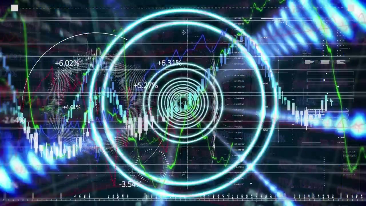Digital Financial Data Tunnel with Stock Market Charts