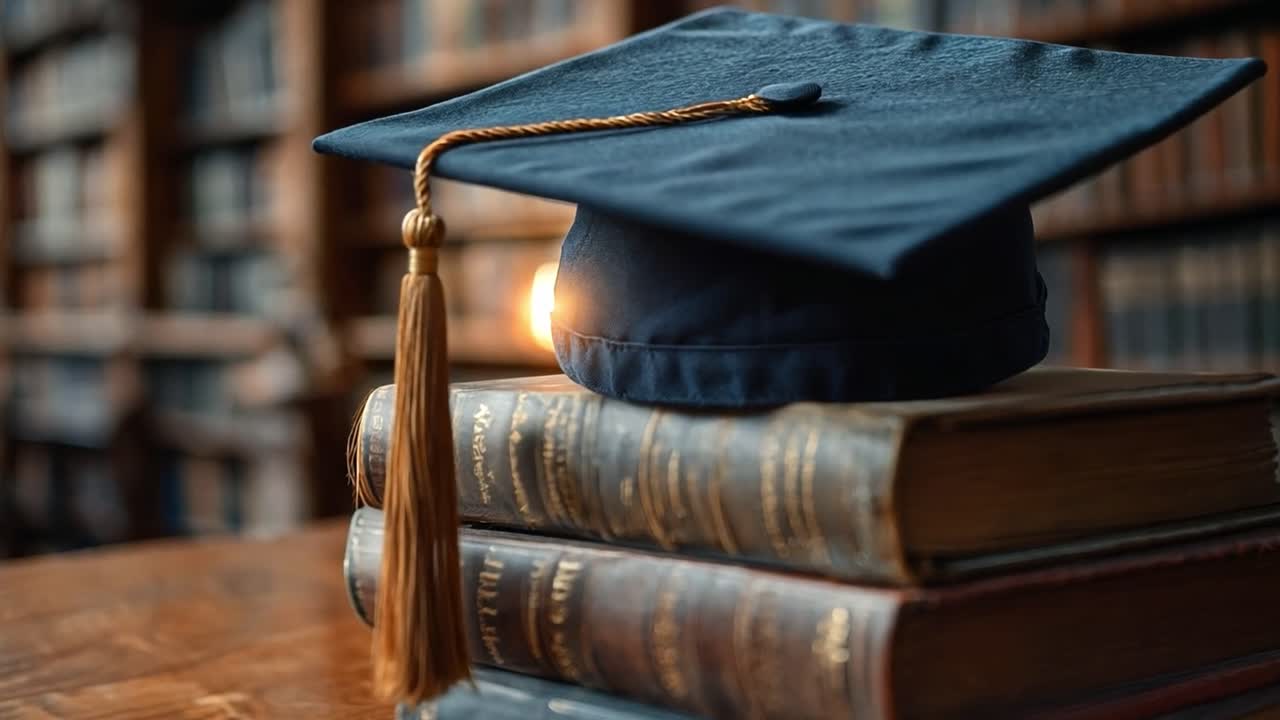 Graduation Cap on Stack of Books